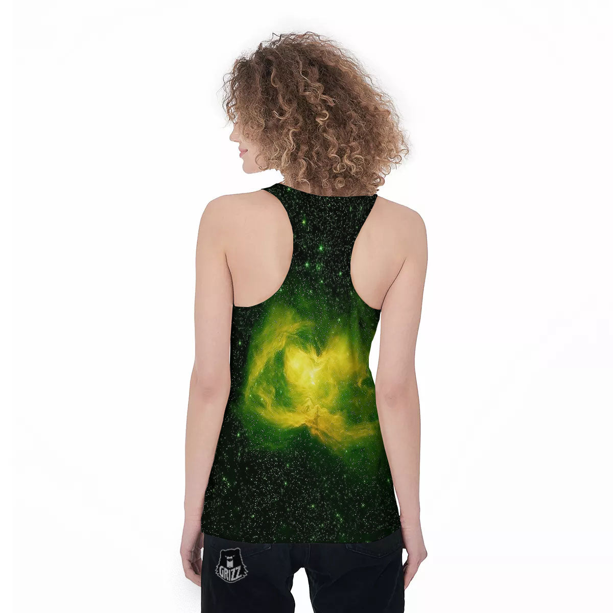 Galaxy Sparkle Green Print Women's Racerback Tank Top-grizzshop