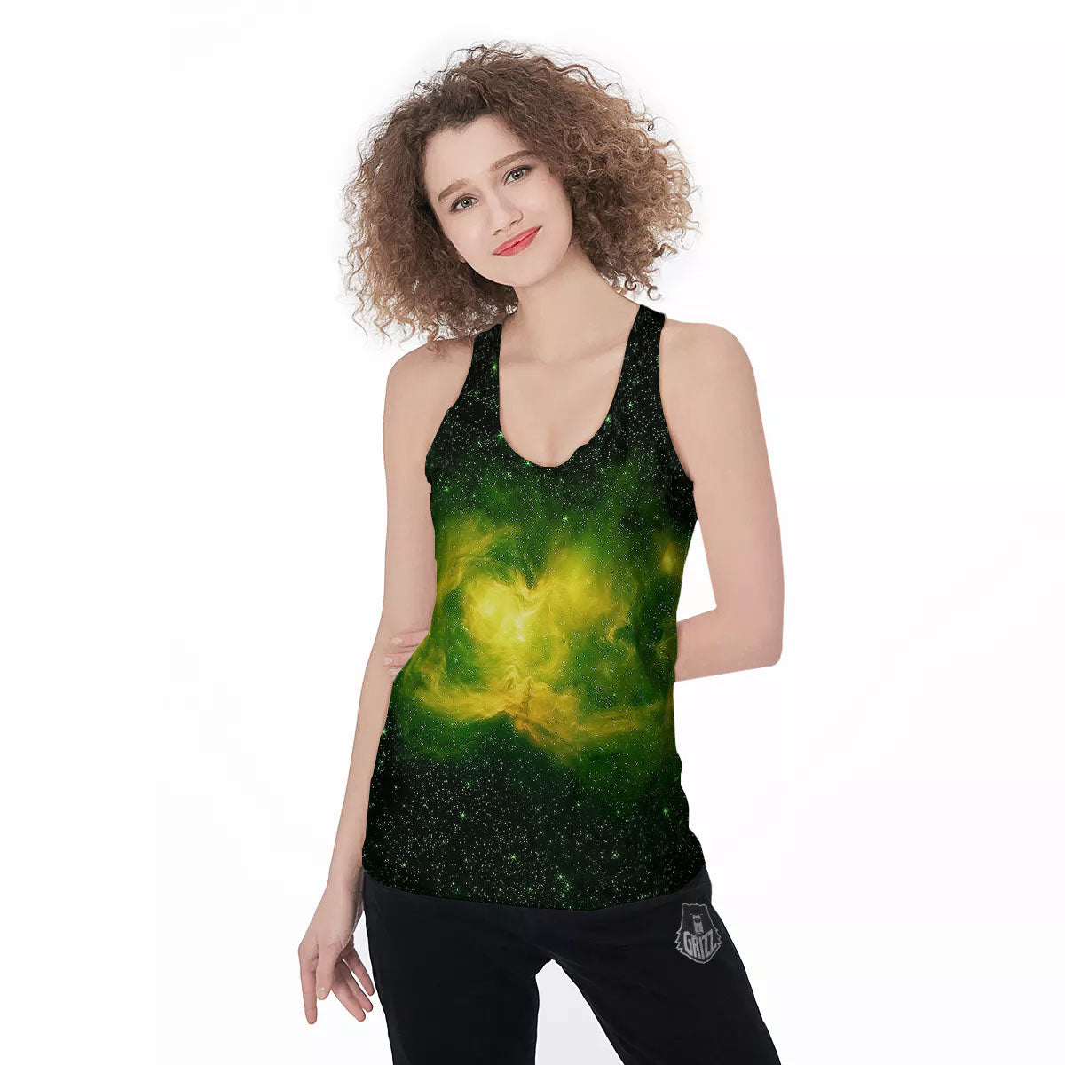 Galaxy Sparkle Green Print Women's Racerback Tank Top-grizzshop