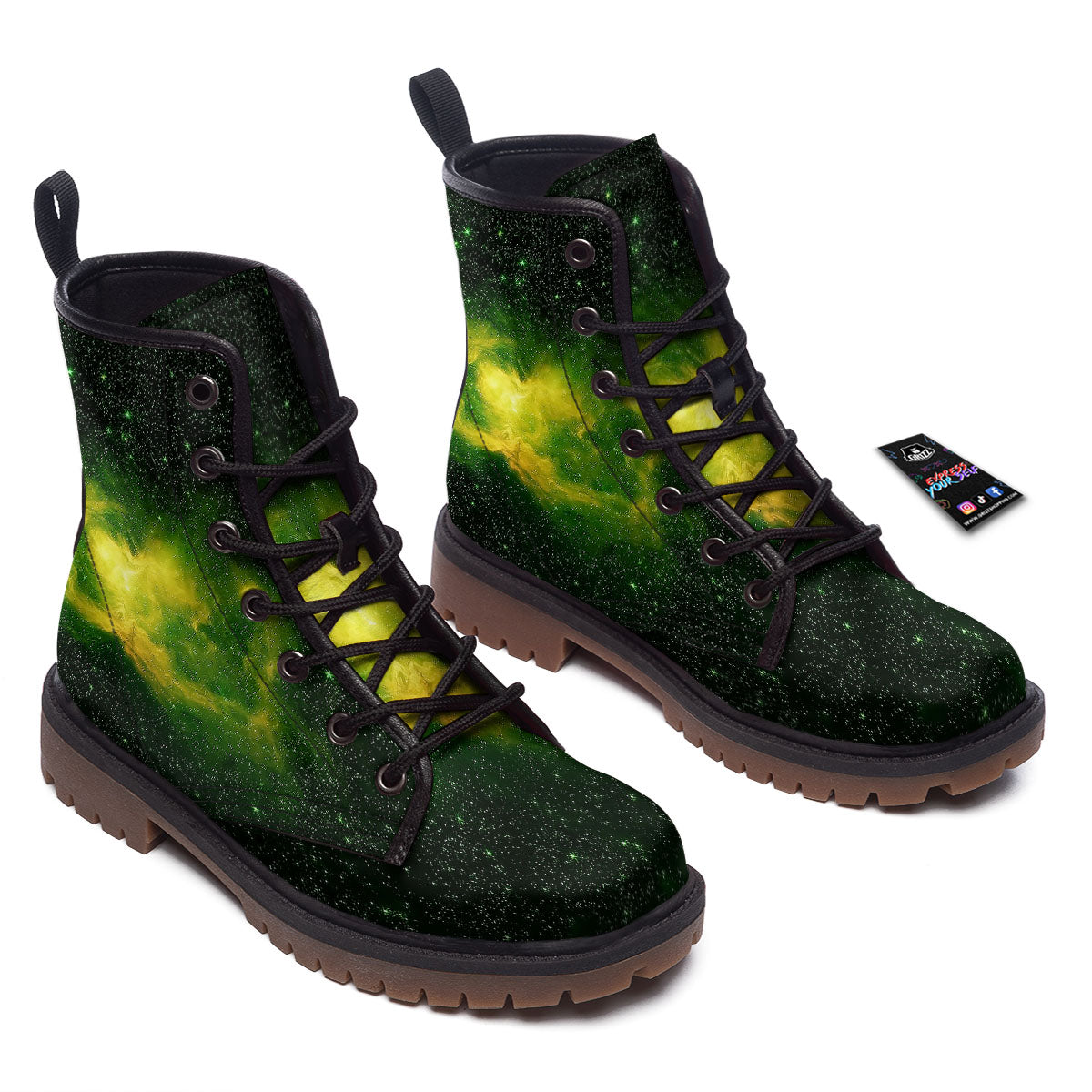 Galaxy Sparkle Green Print Work Boots-grizzshop