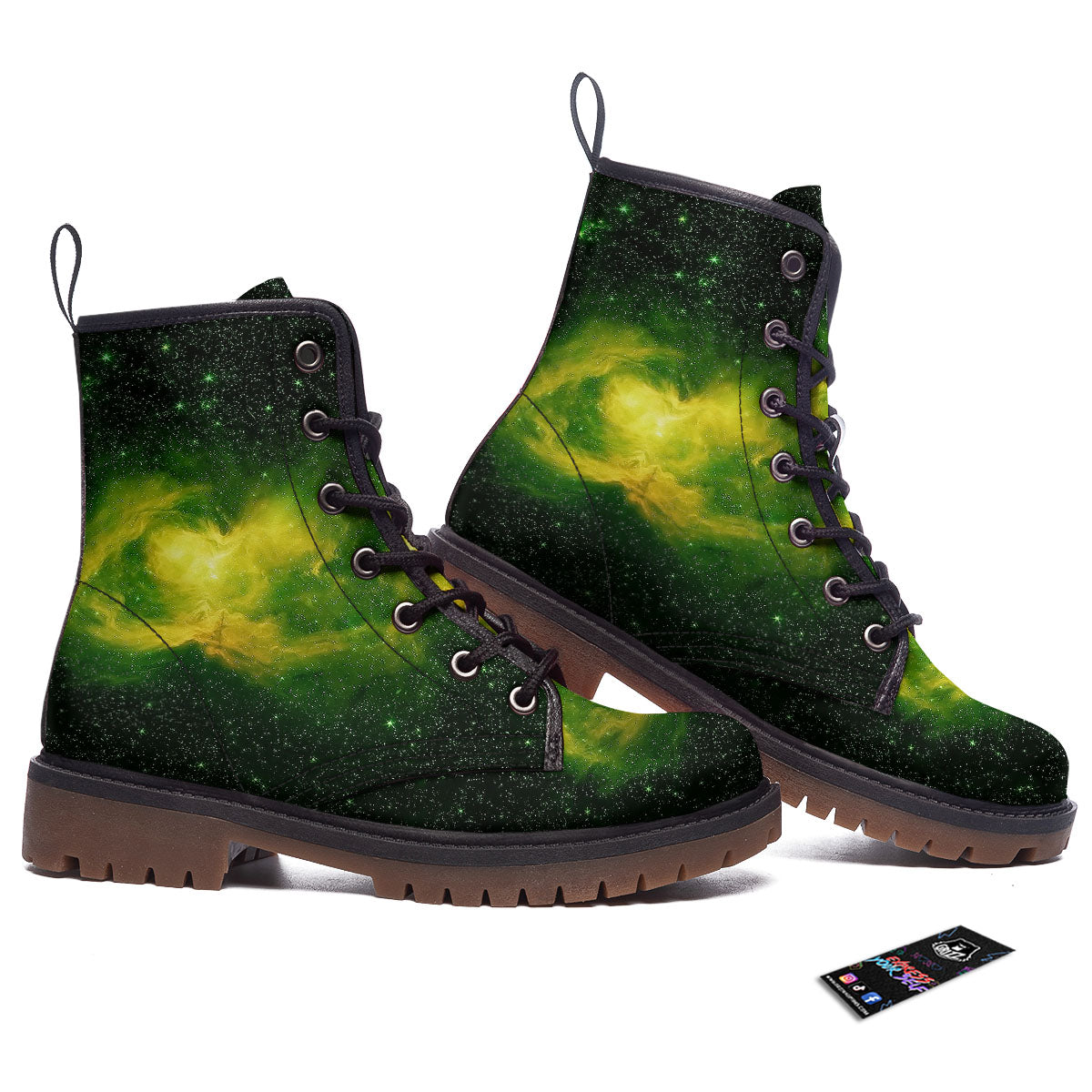 Galaxy Sparkle Green Print Work Boots-grizzshop
