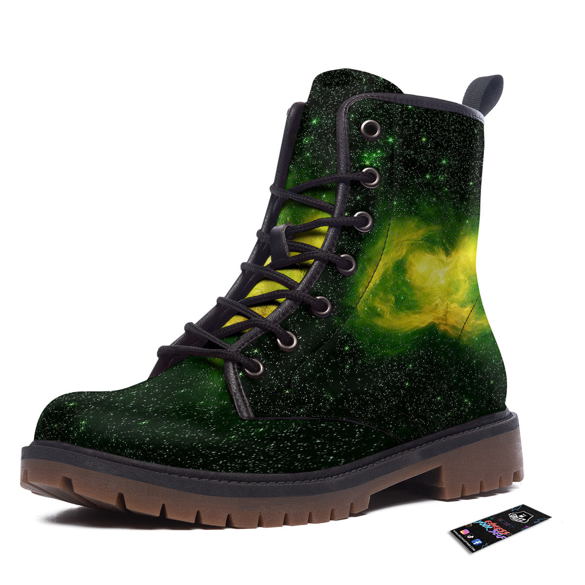 Galaxy Sparkle Green Print Work Boots-grizzshop