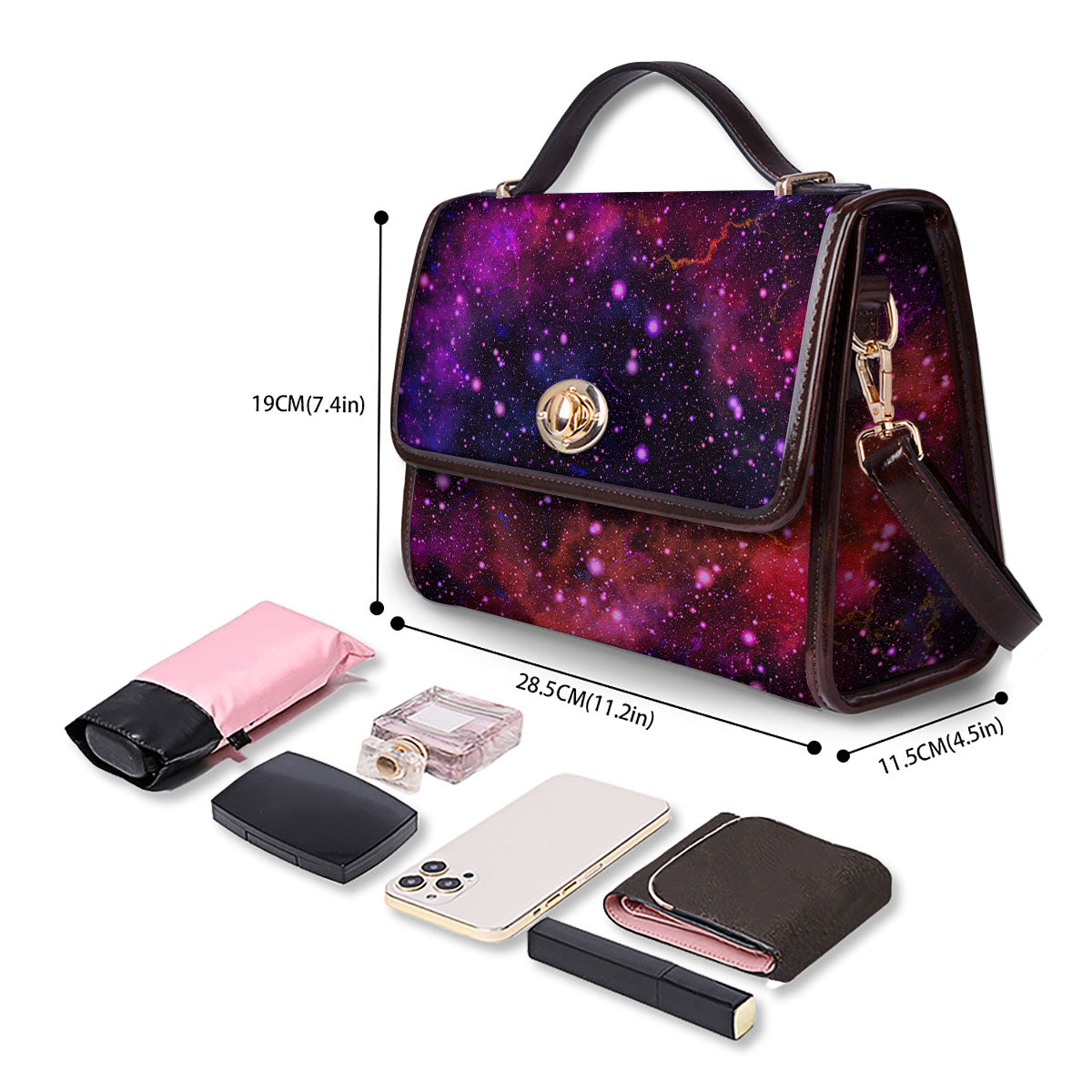 Galaxy Space Red Purple Nebula Print Women's Satchel Bag