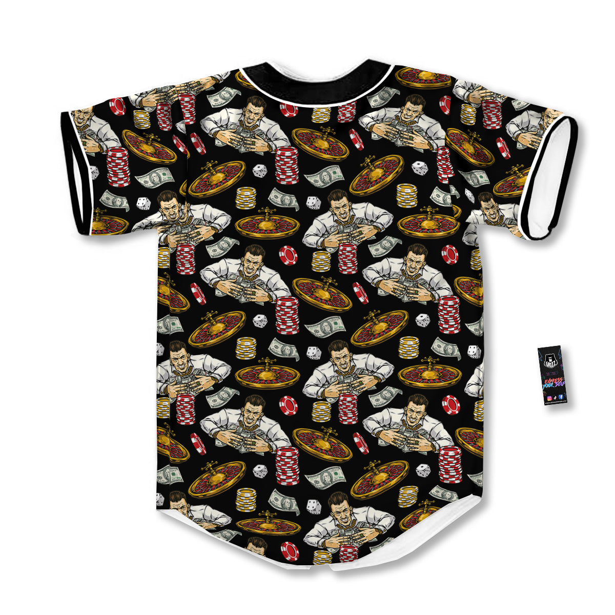 Gambling And Money Vintage Print Pattern Baseball Jersey-grizzshop