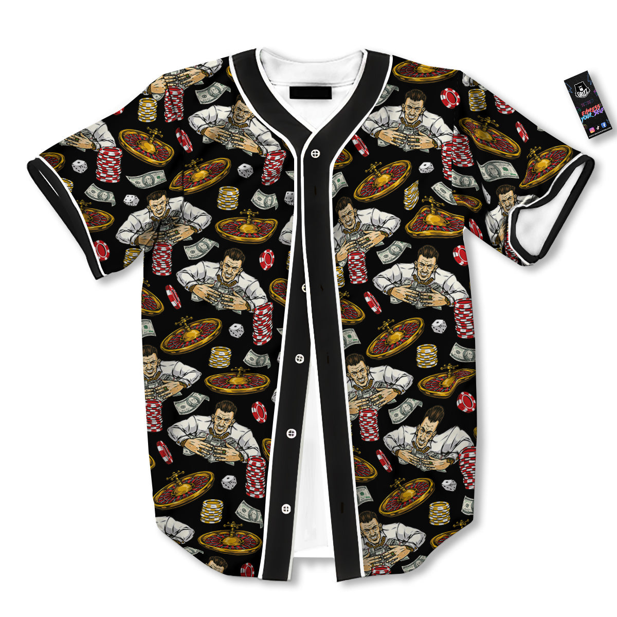 Gambling And Money Vintage Print Pattern Baseball Jersey-grizzshop