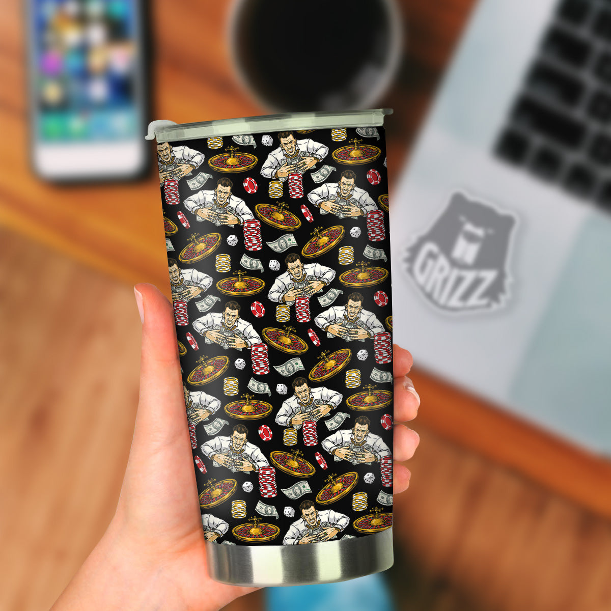 Gambling And Money Vintage Print Pattern Tumbler-grizzshop