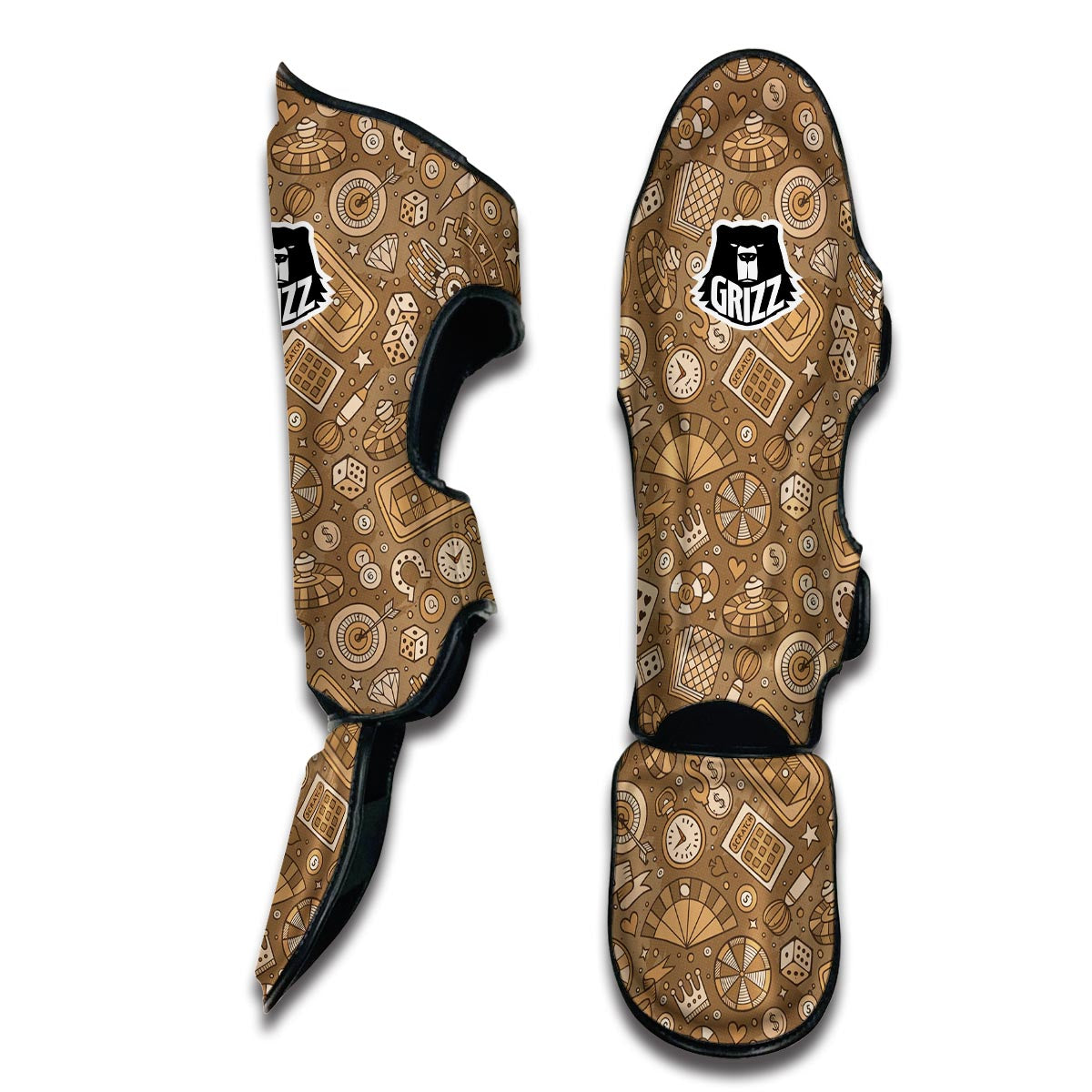 Gambling Poker Pattern Print Muay Thai Shin Guards-grizzshop