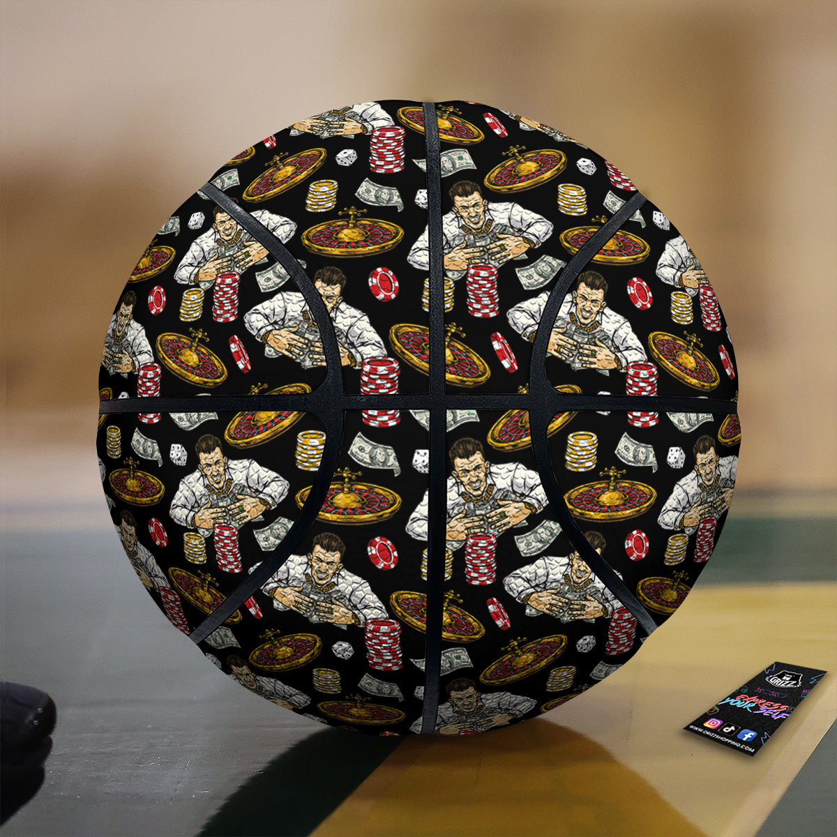 Gambling And Money Vintage Print Pattern Basketball
