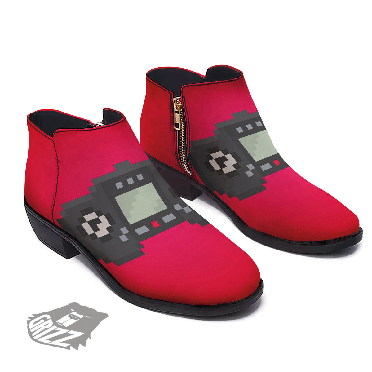 Game Items 8-Bit Pixel Print Ankle Boots-grizzshop
