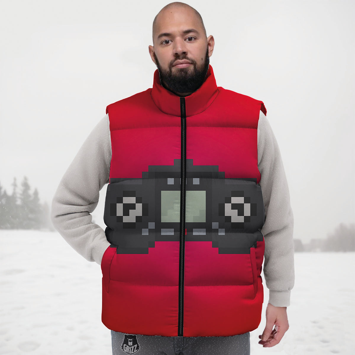 Game Items 8-Bit Pixel Print Down Vest-grizzshop