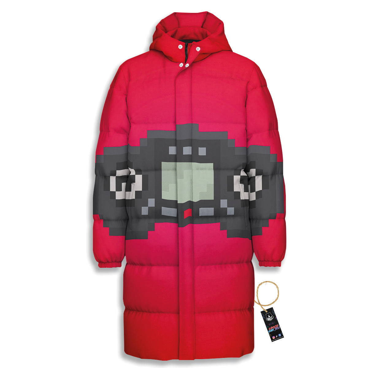 Game Items 8-Bit Pixel Print Long Down Jacket-grizzshop