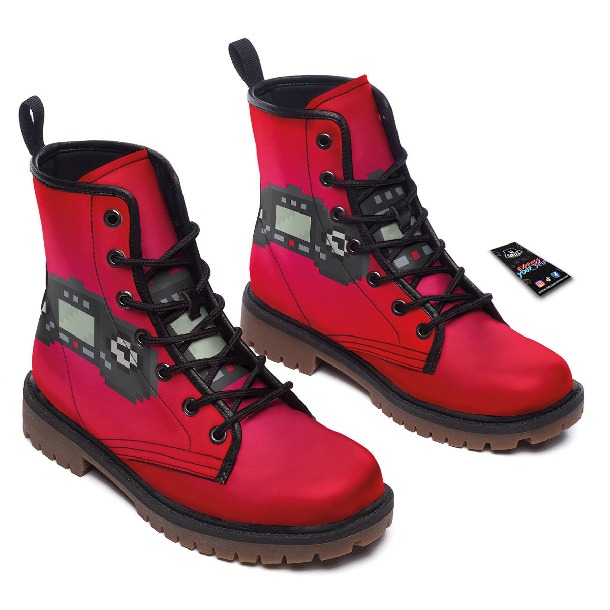 Game Items 8-Bit Pixel Print Work Boots-grizzshop