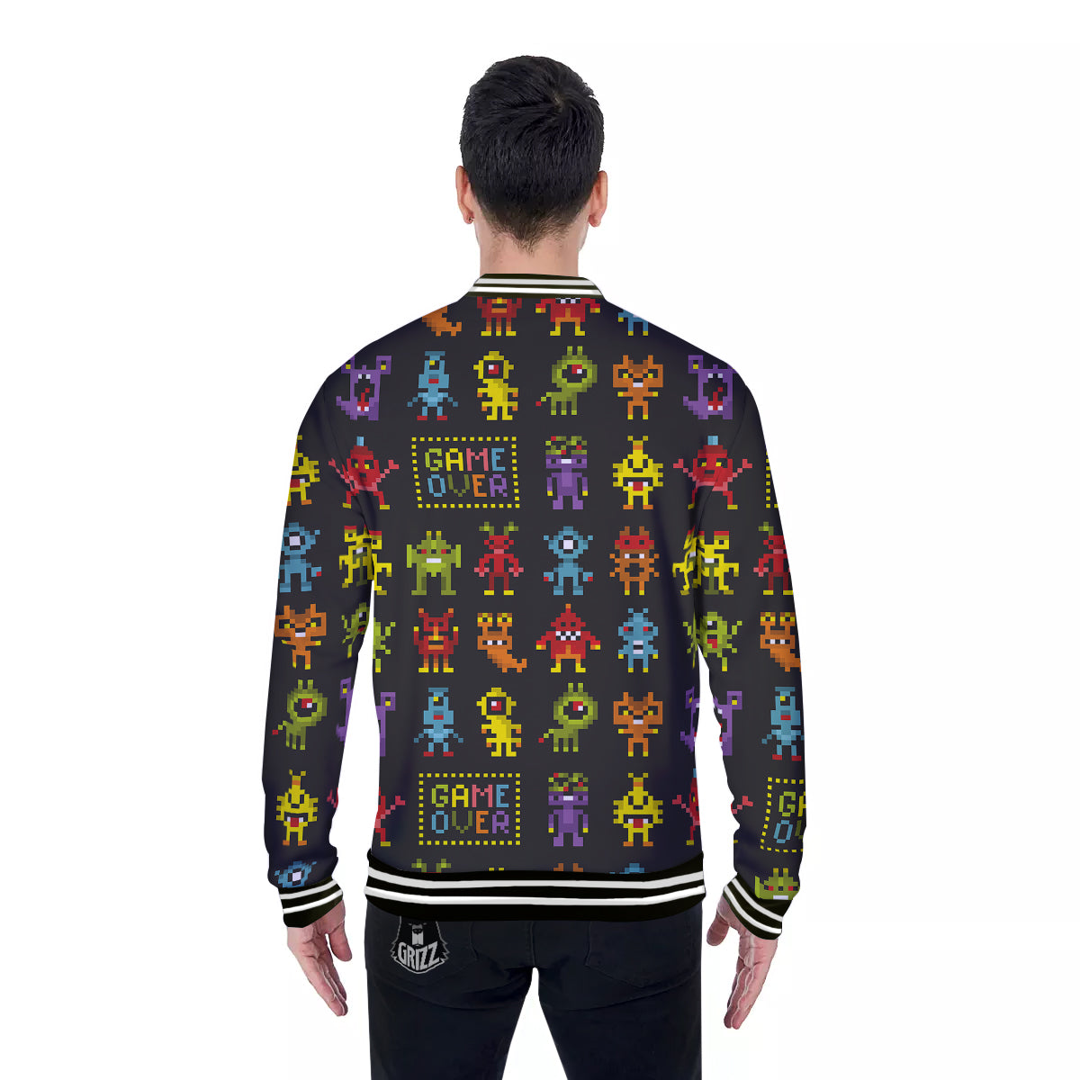 Game Monsters 8-Bit Video Print Pattern Baseball Jacket-grizzshop