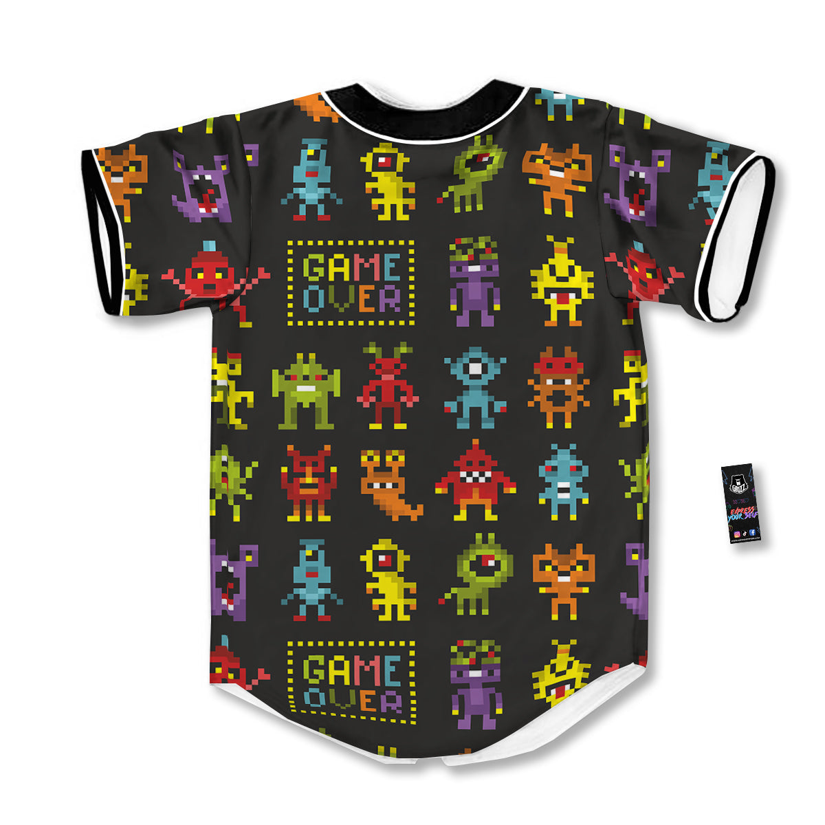 Game Monsters 8-Bit Video Print Pattern Baseball Jersey-grizzshop