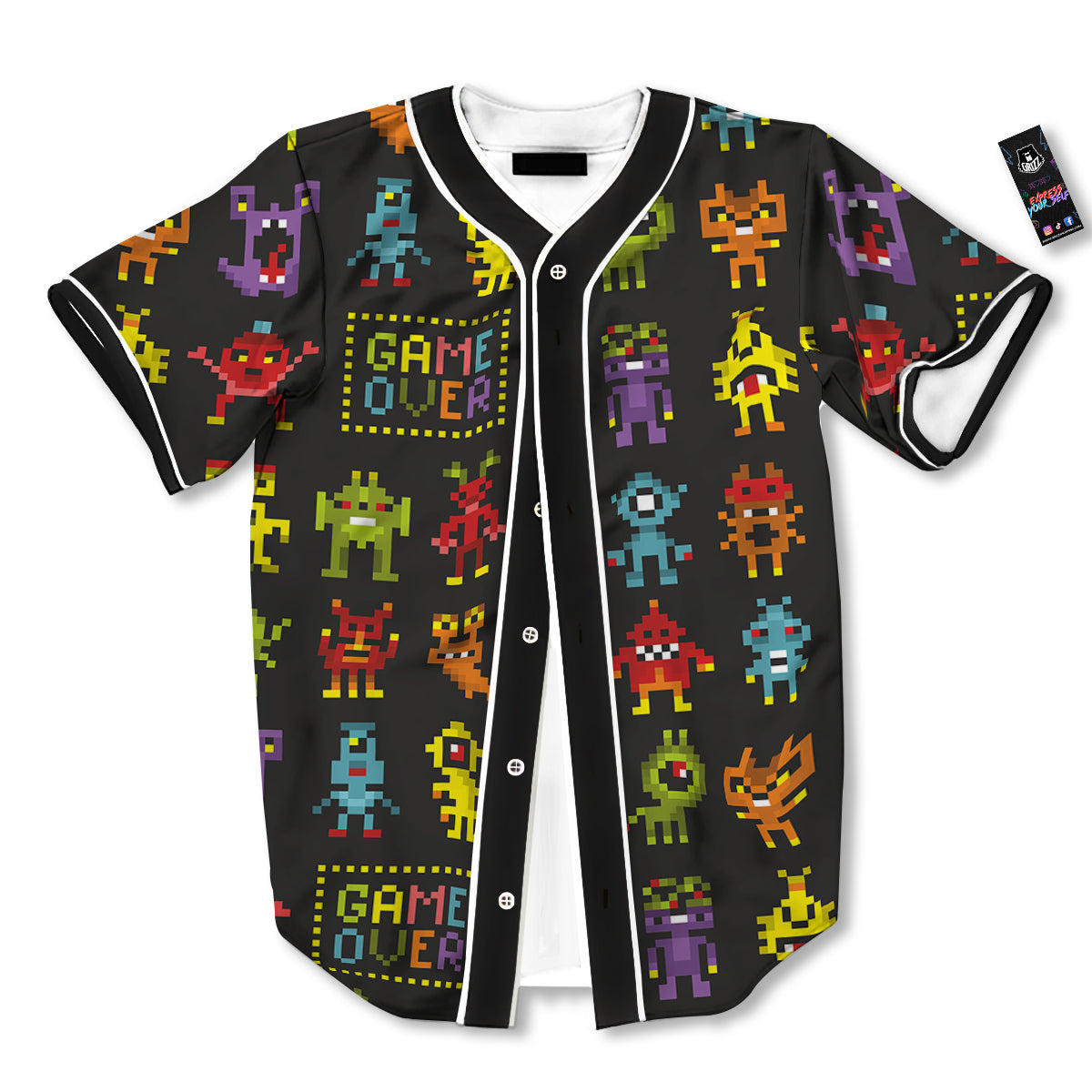 Game Monsters 8-Bit Video Print Pattern Baseball Jersey-grizzshop