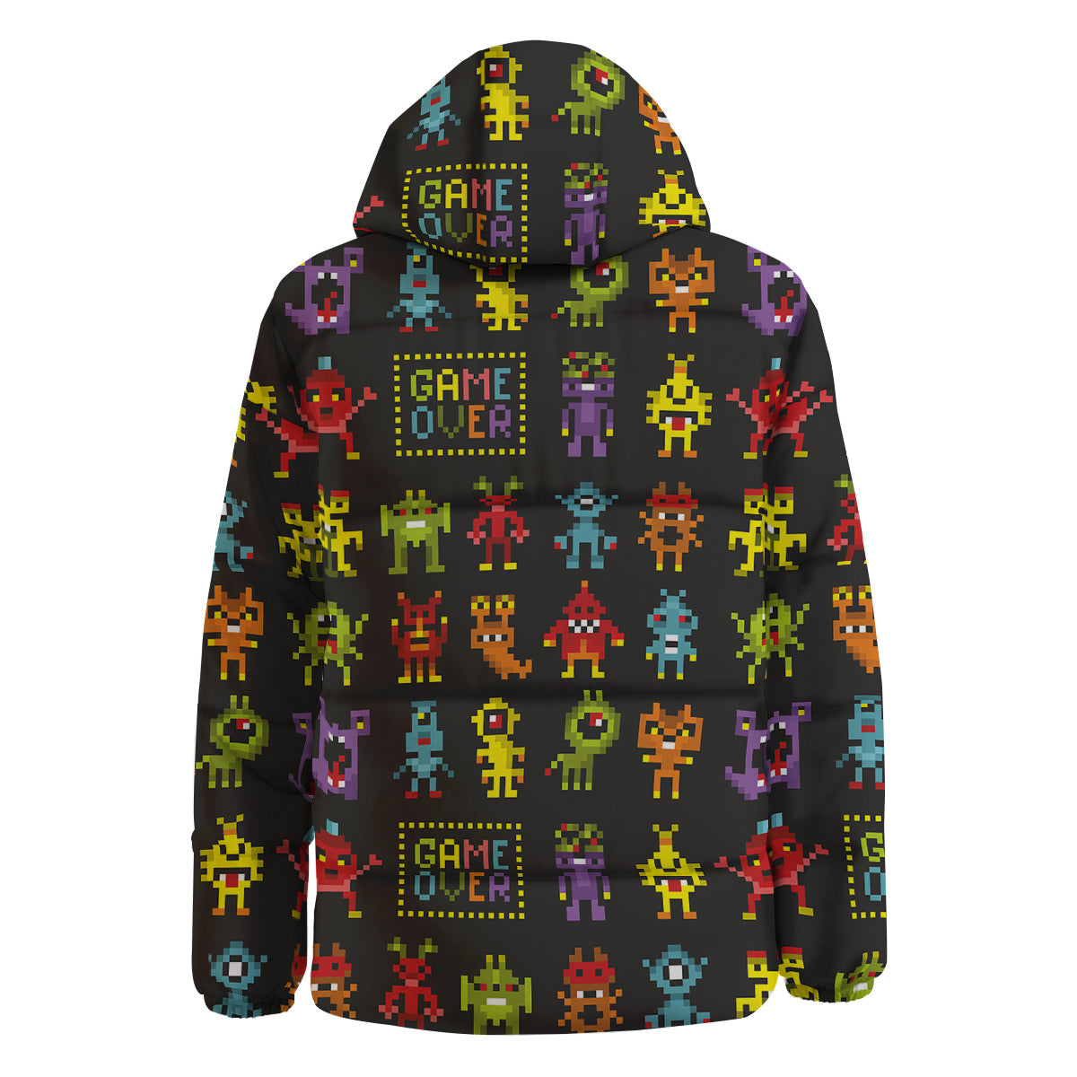 Game Monsters 8-Bit Video Print Pattern Down Jacket-grizzshop