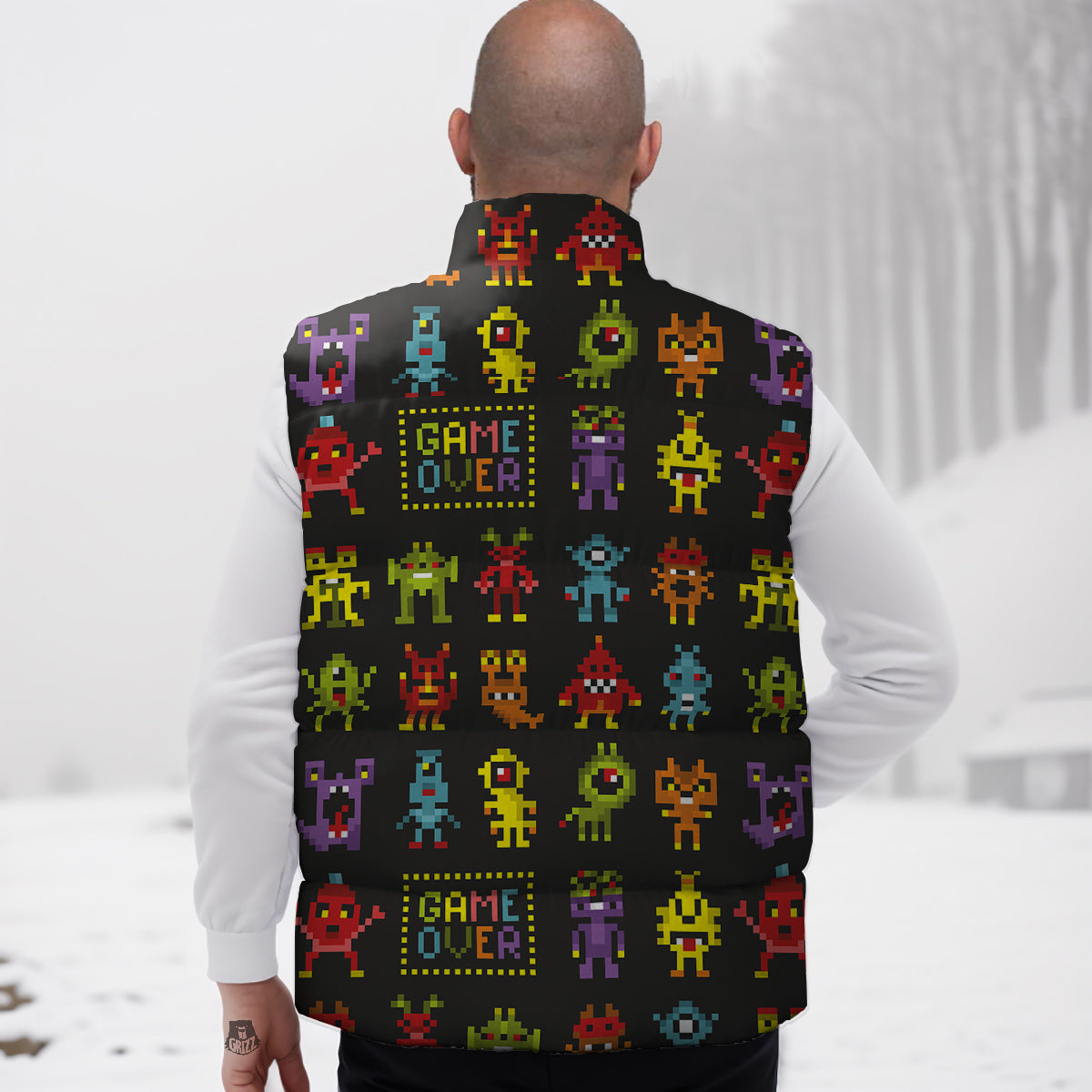 Game Monsters 8-Bit Video Print Pattern Down Vest