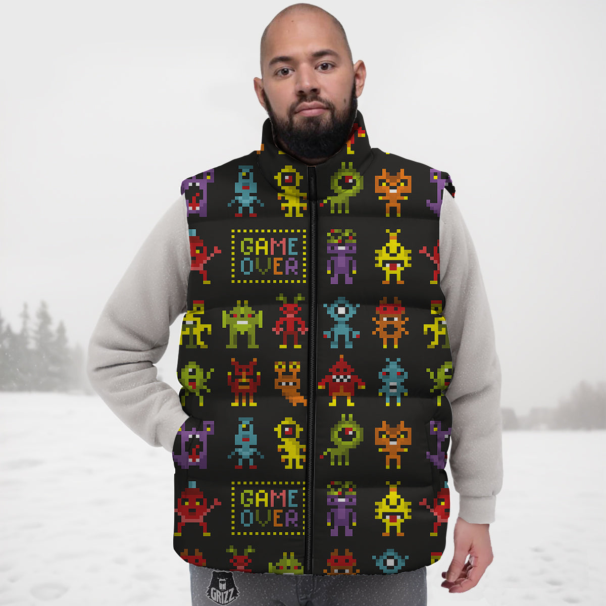 Game Monsters 8-Bit Video Print Pattern Down Vest
