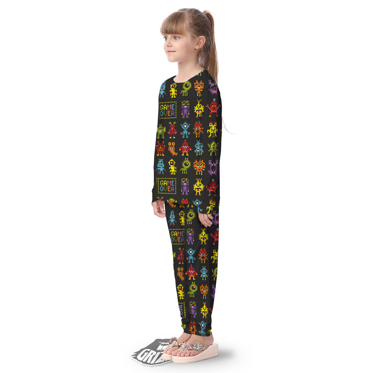 Game Monsters 8-Bit Video Print Pattern Kid's Pajamas-grizzshop