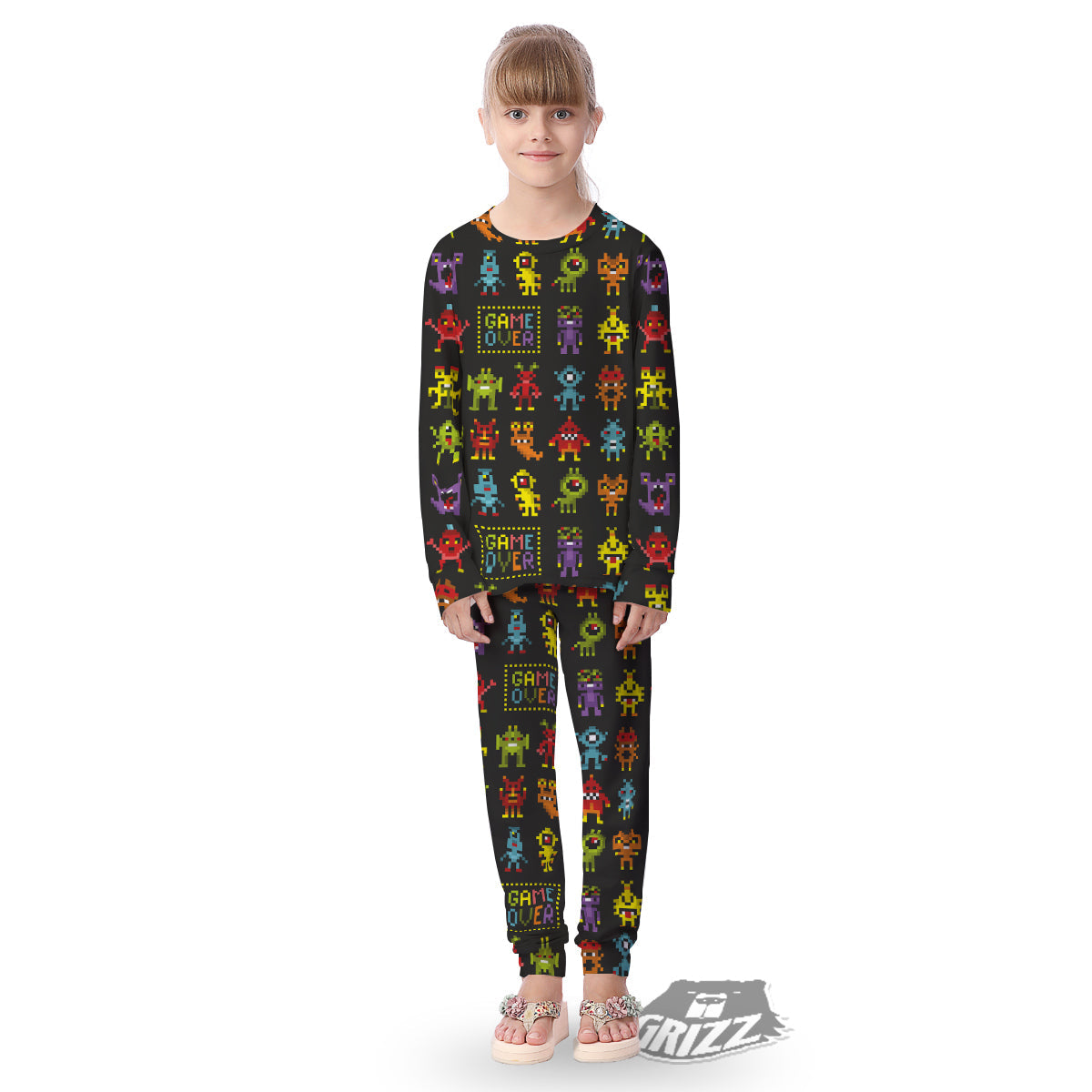 Game Monsters 8-Bit Video Print Pattern Kid's Pajamas-grizzshop