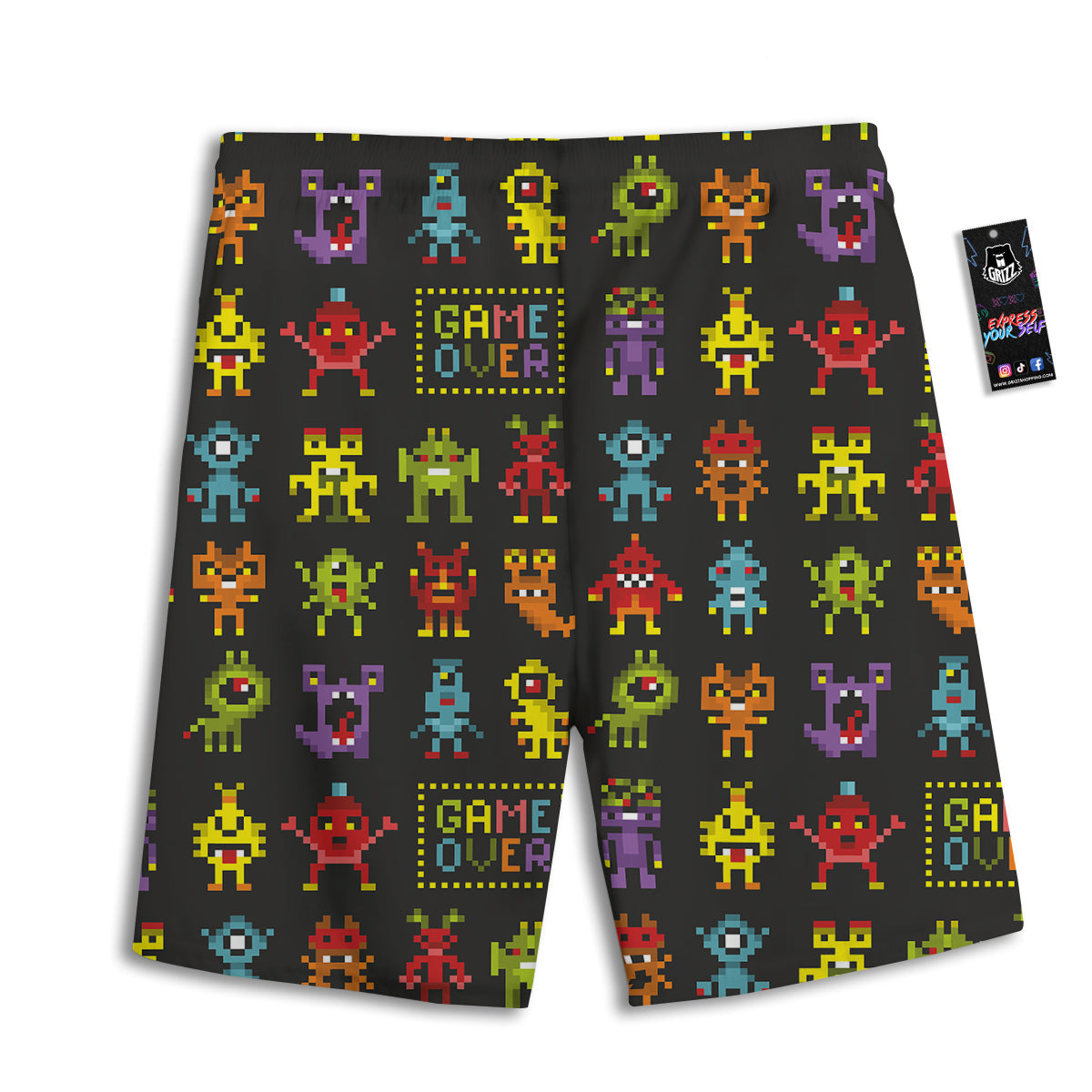 Game Monsters 8-Bit Video Print Pattern Men's Athletic Shorts