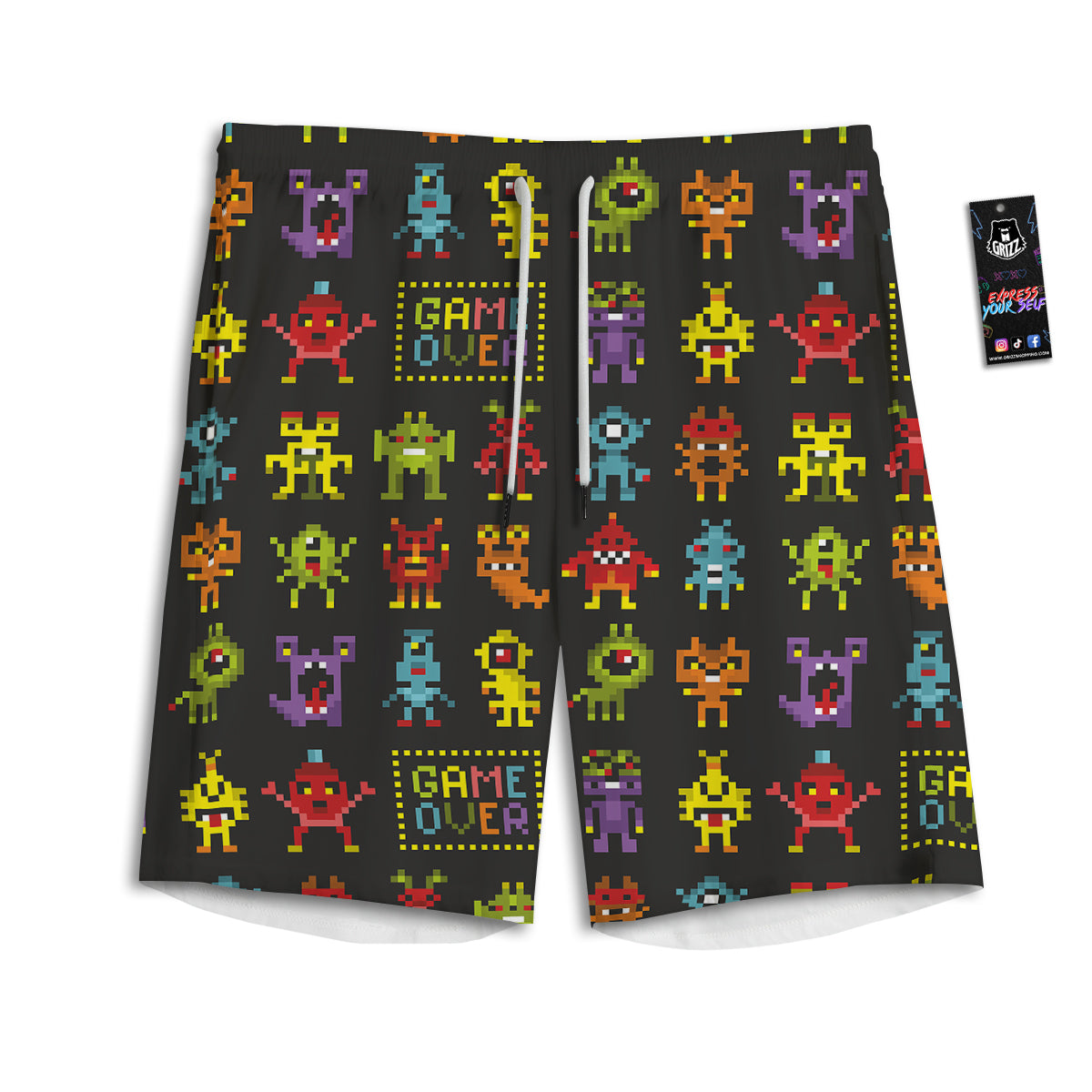 Game Monsters 8-Bit Video Print Pattern Men's Athletic Shorts