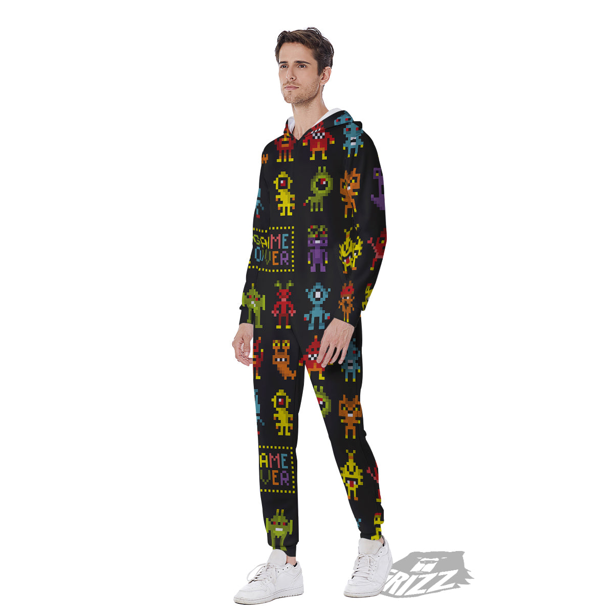 Game Monsters 8-Bit Video Print Pattern Men's Jumpsuit-grizzshop