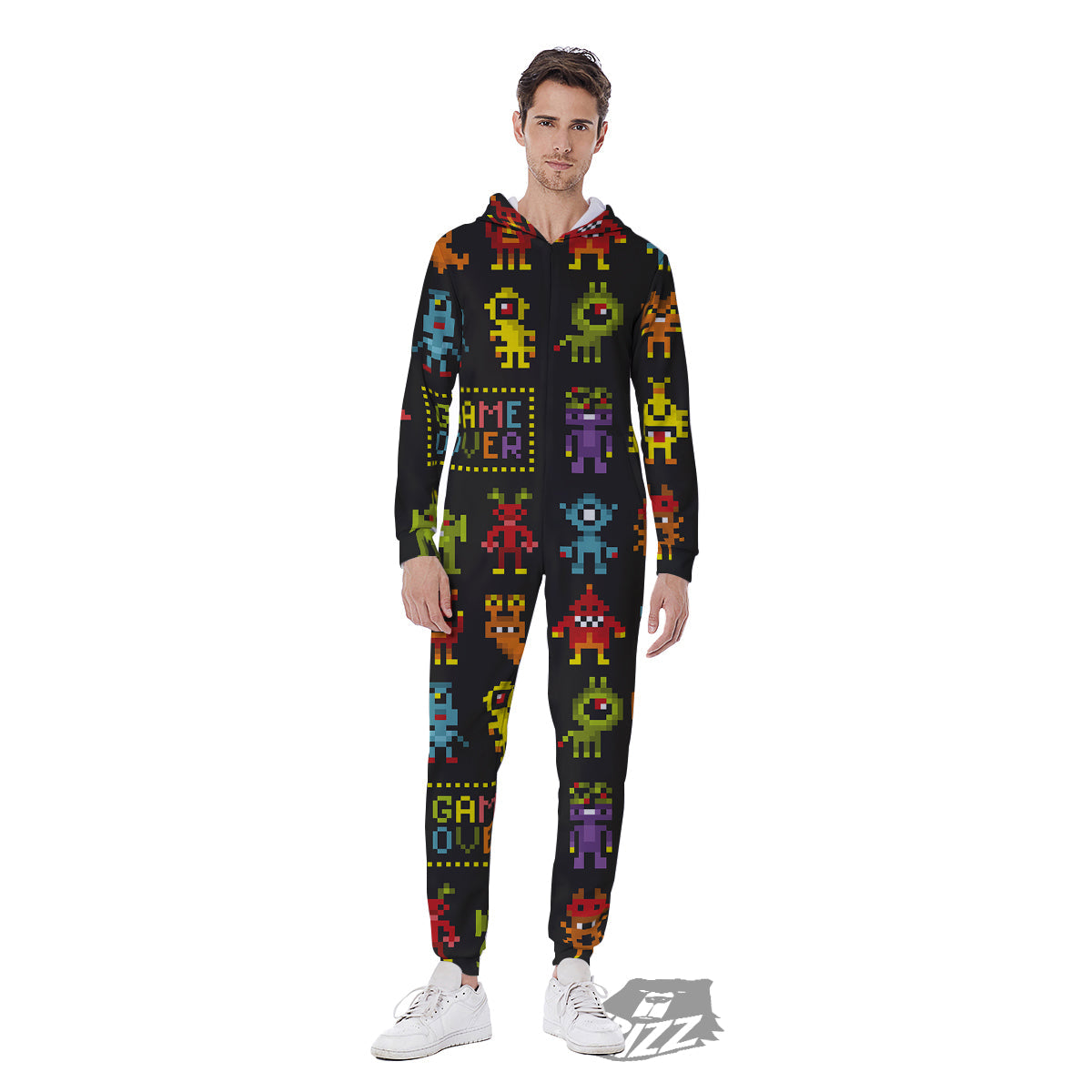 Game Monsters 8-Bit Video Print Pattern Men's Jumpsuit-grizzshop
