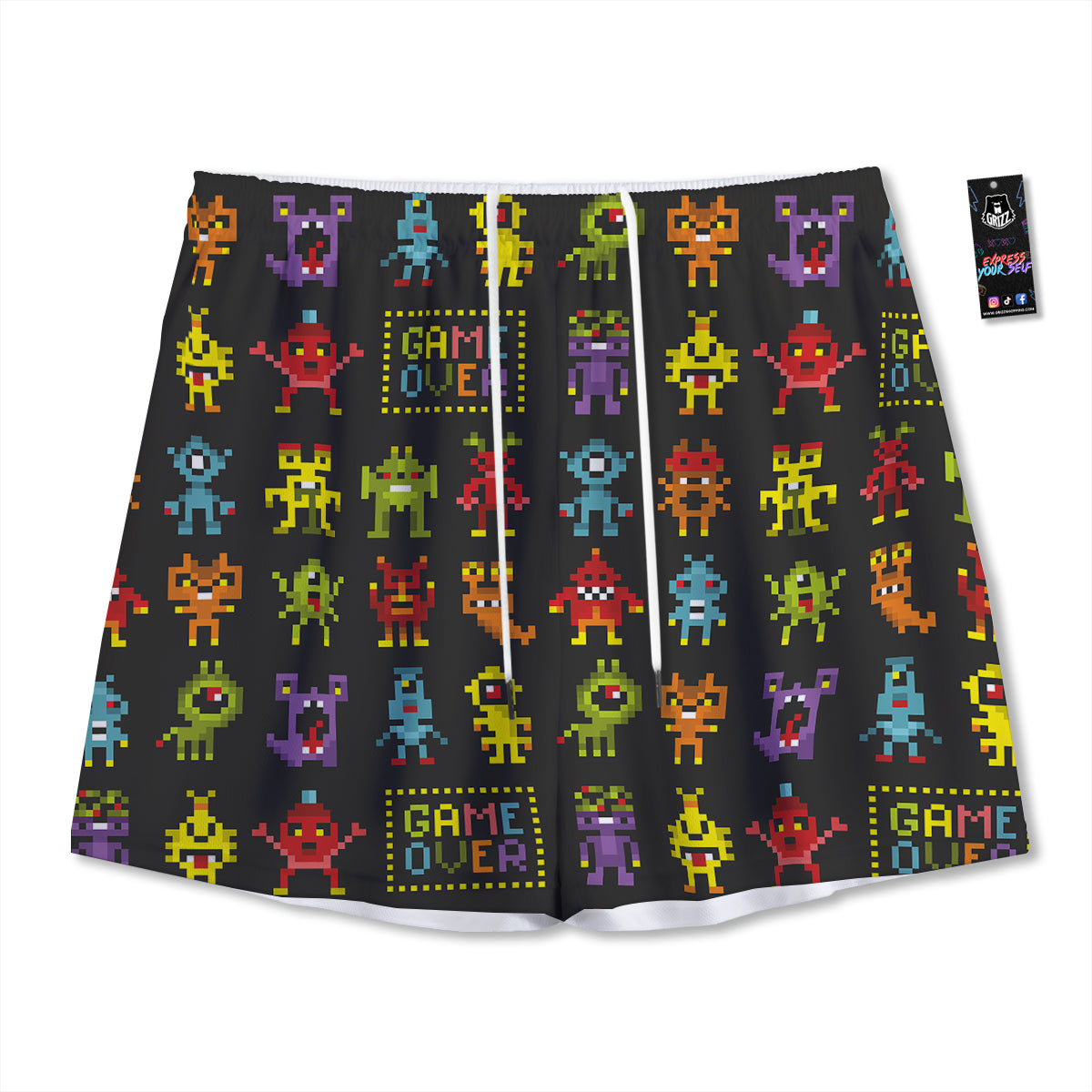 Graffiti Text Print Pattern Mesh Shorts