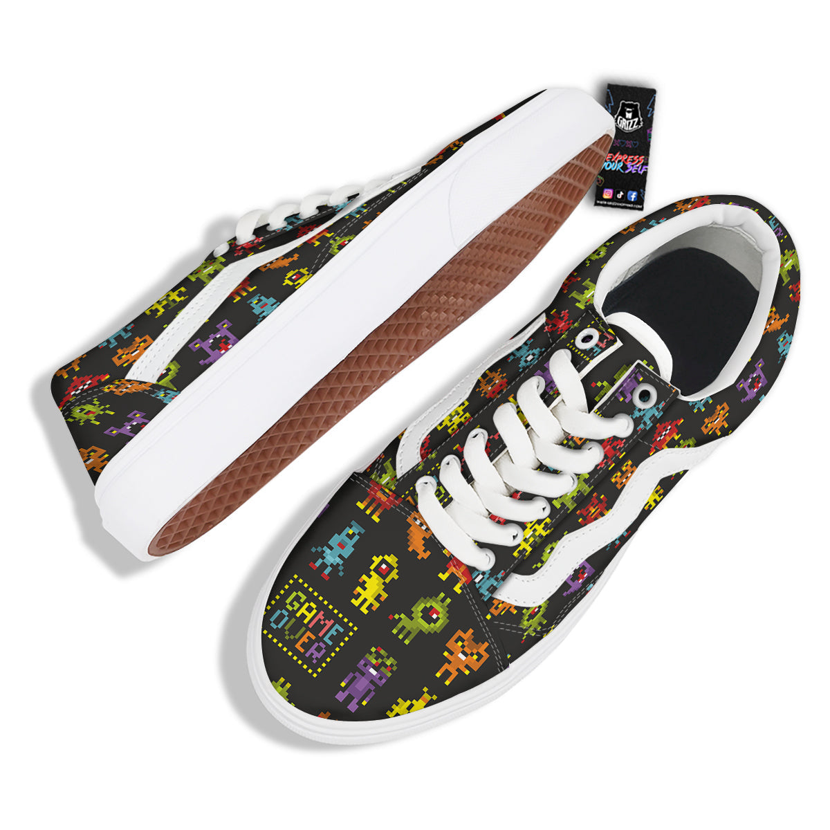 Game Monsters 8-Bit Video Print Pattern Skate Shoes-grizzshop