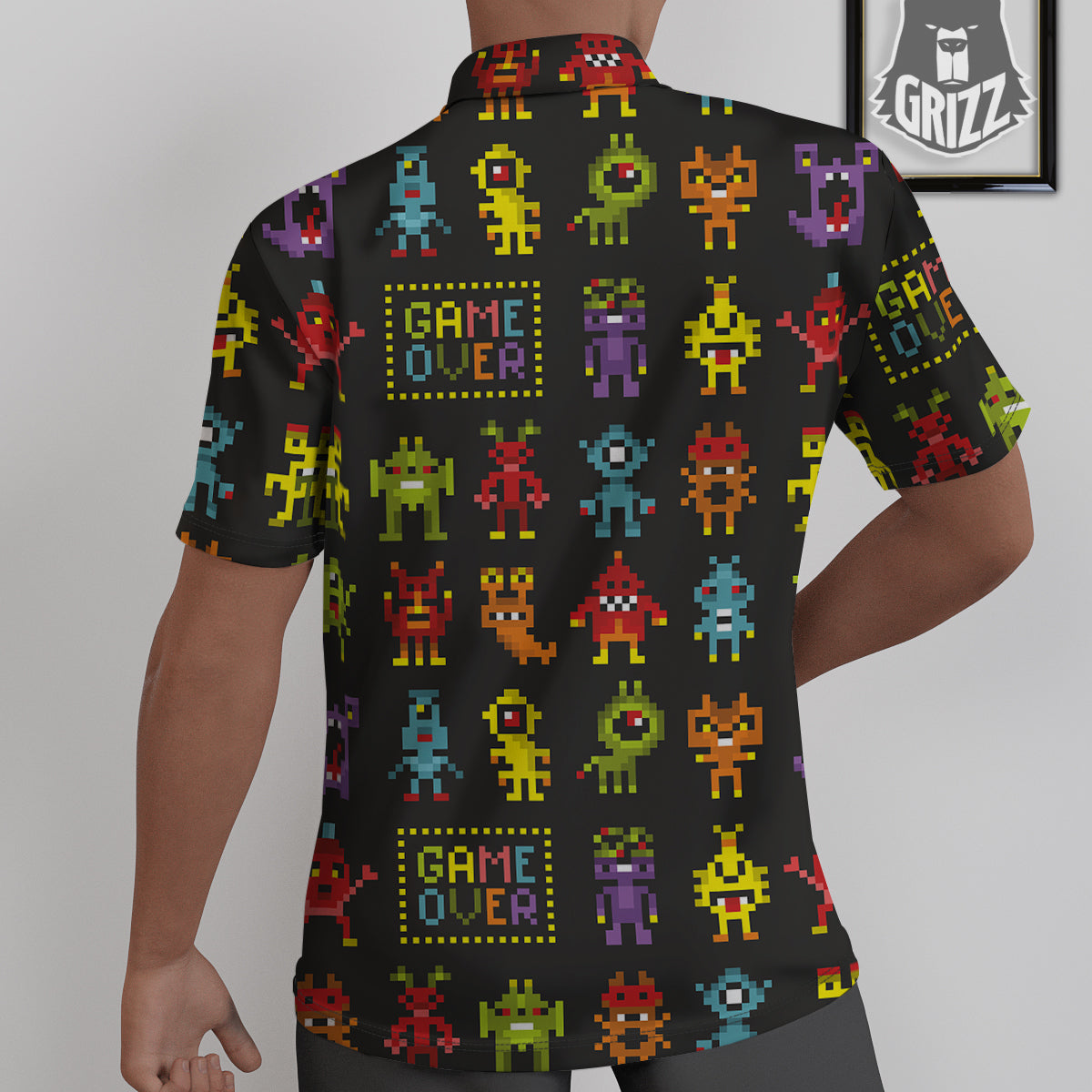 Game Monsters 8-Bit Video Print Pattern Untucked Shirts-grizzshop