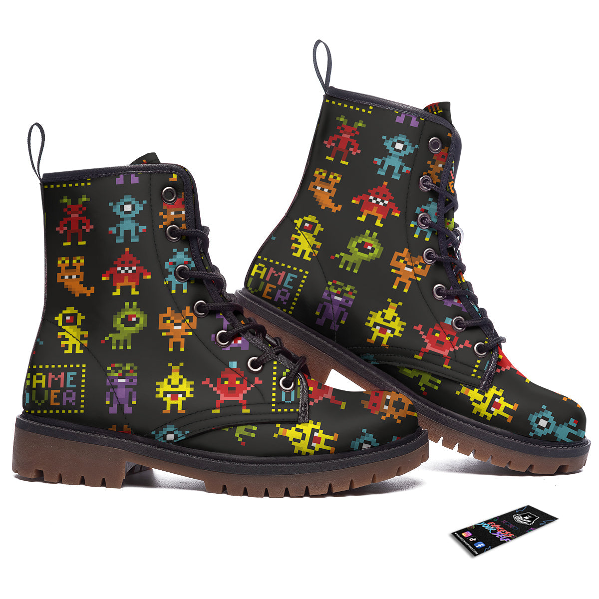 Game Monsters 8-Bit Video Print Pattern Work Boots-grizzshop