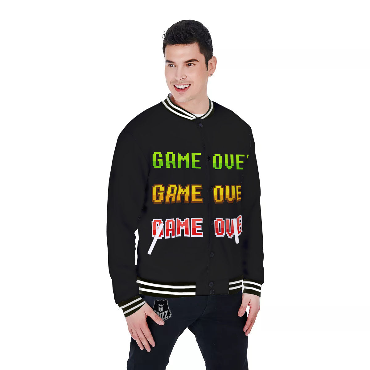 Game Over 8-Bit Print Baseball Jacket-grizzshop