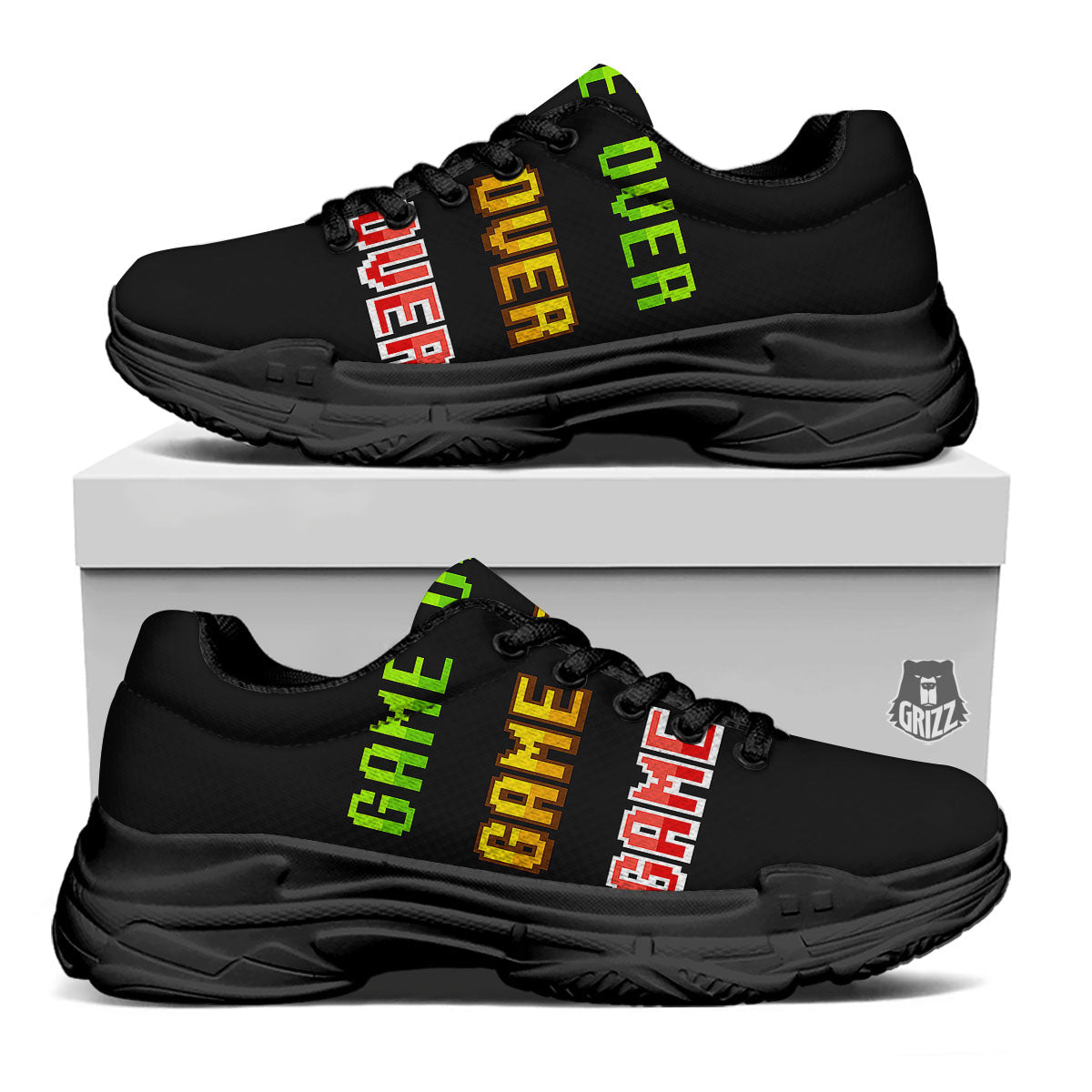 Game Over 8-Bit Print Black Chunky Shoes-grizzshop