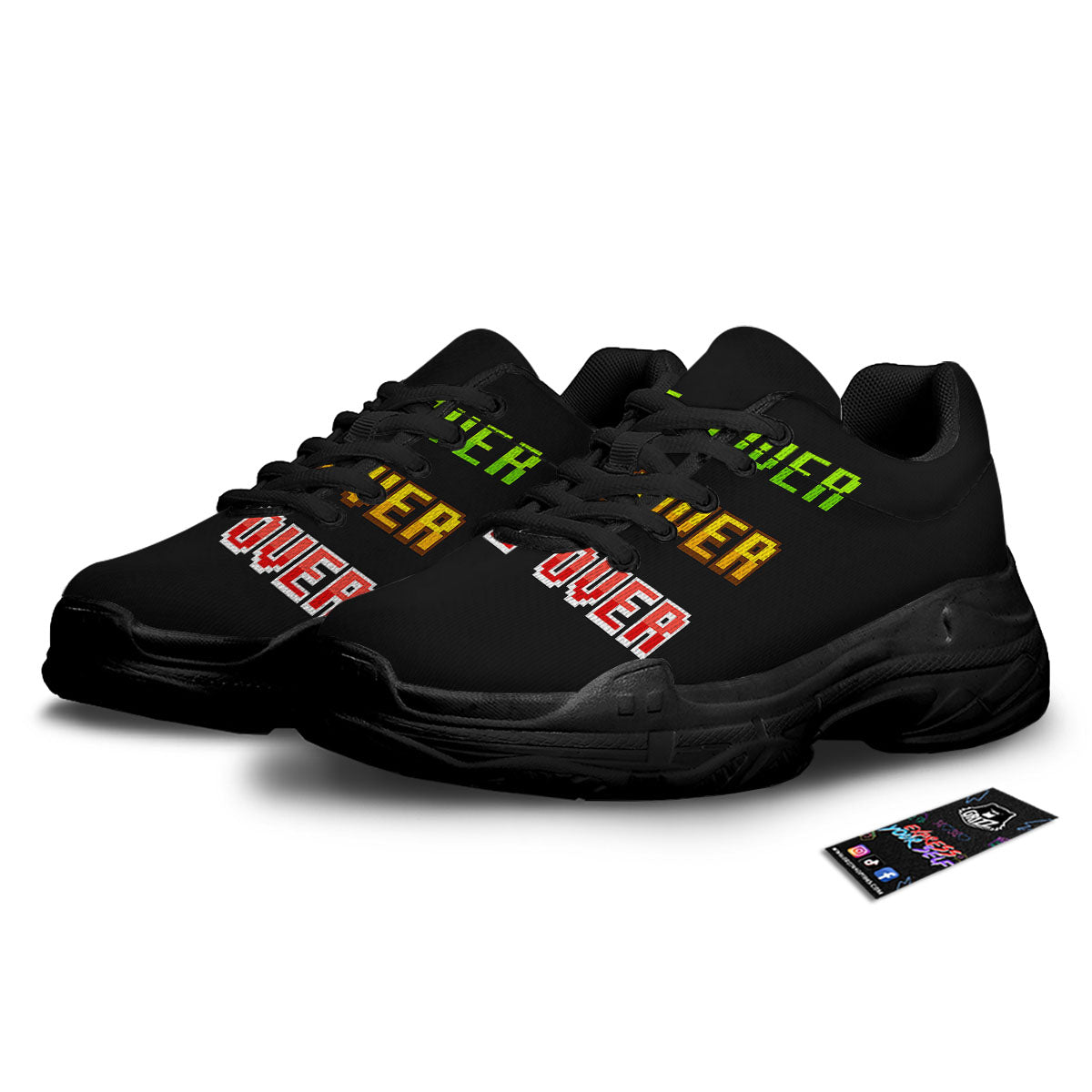 Game Over 8-Bit Print Black Chunky Shoes-grizzshop