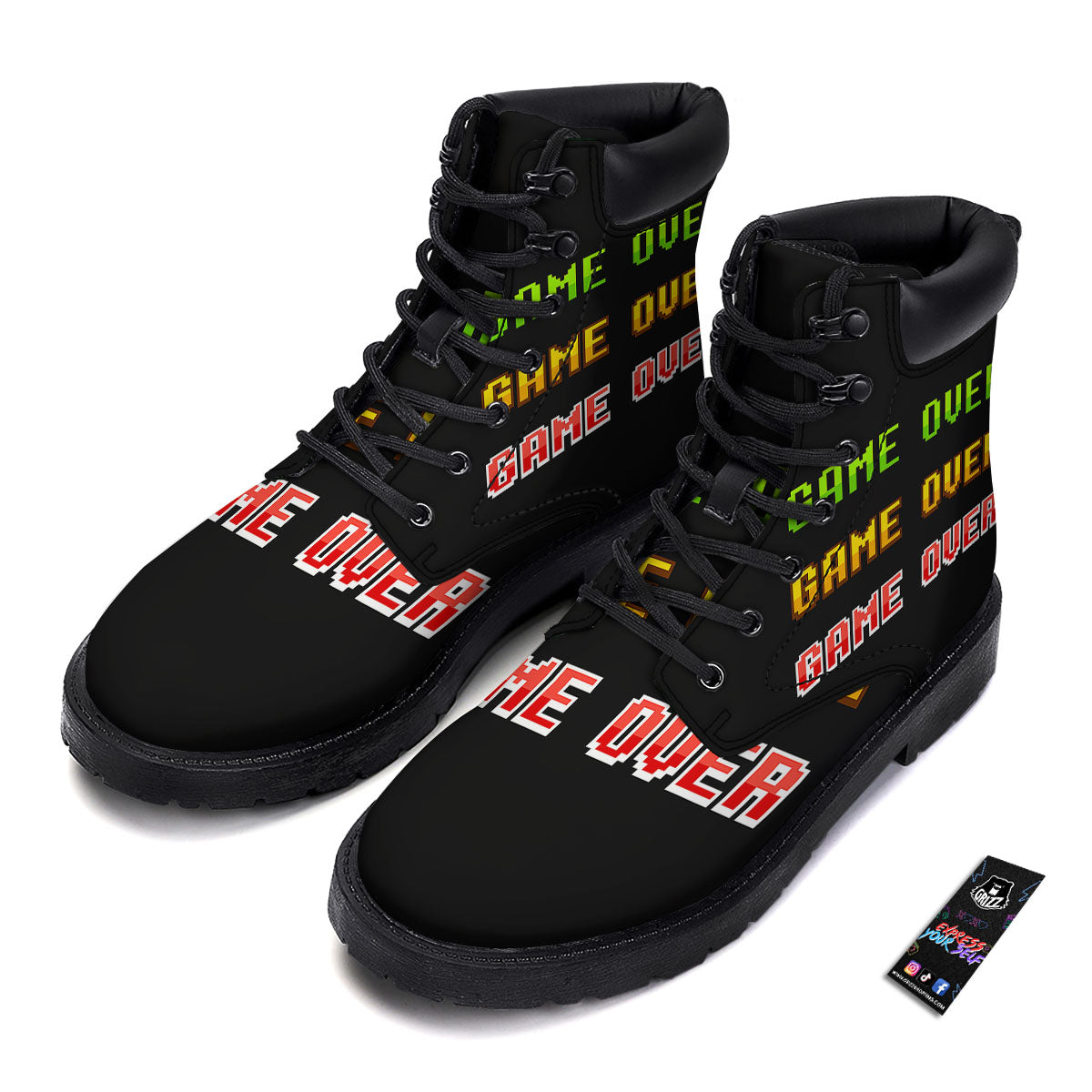 Game Over 8-Bit Print Boots-grizzshop