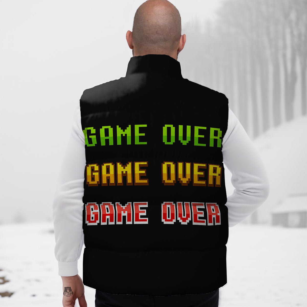 Game Over 8-Bit Print Down Vest-grizzshop