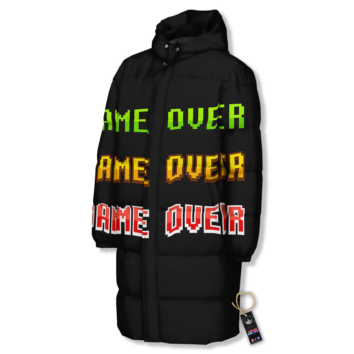 Game Over 8-Bit Print Long Down Jacket-grizzshop