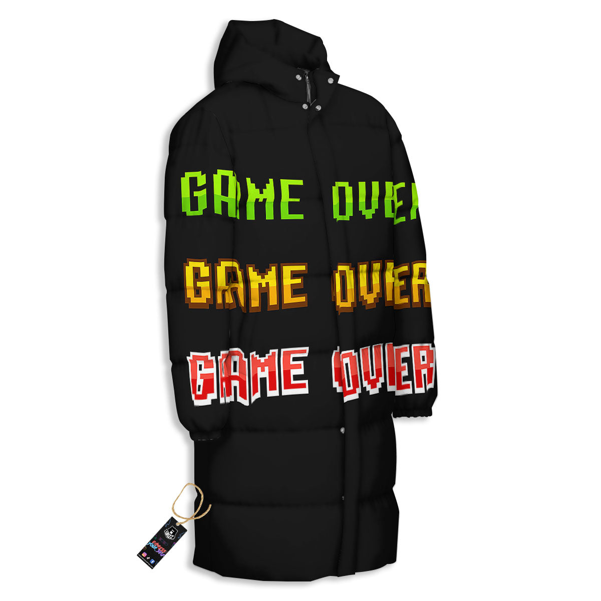 Game Over 8-Bit Print Long Down Jacket-grizzshop