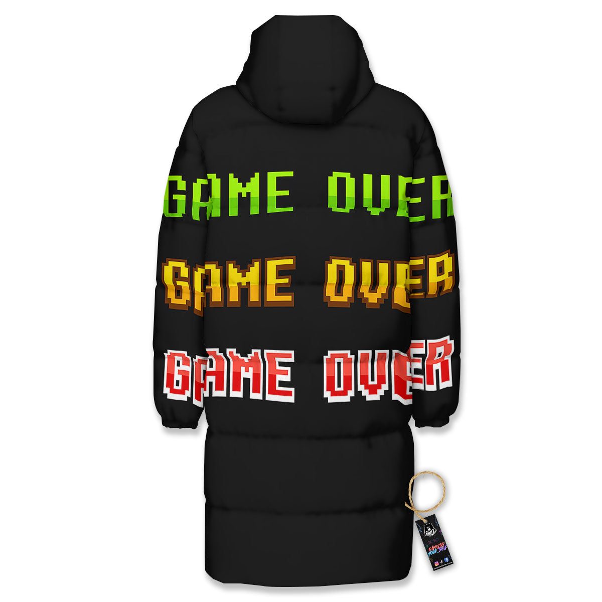 Game Over 8-Bit Print Long Down Jacket-grizzshop