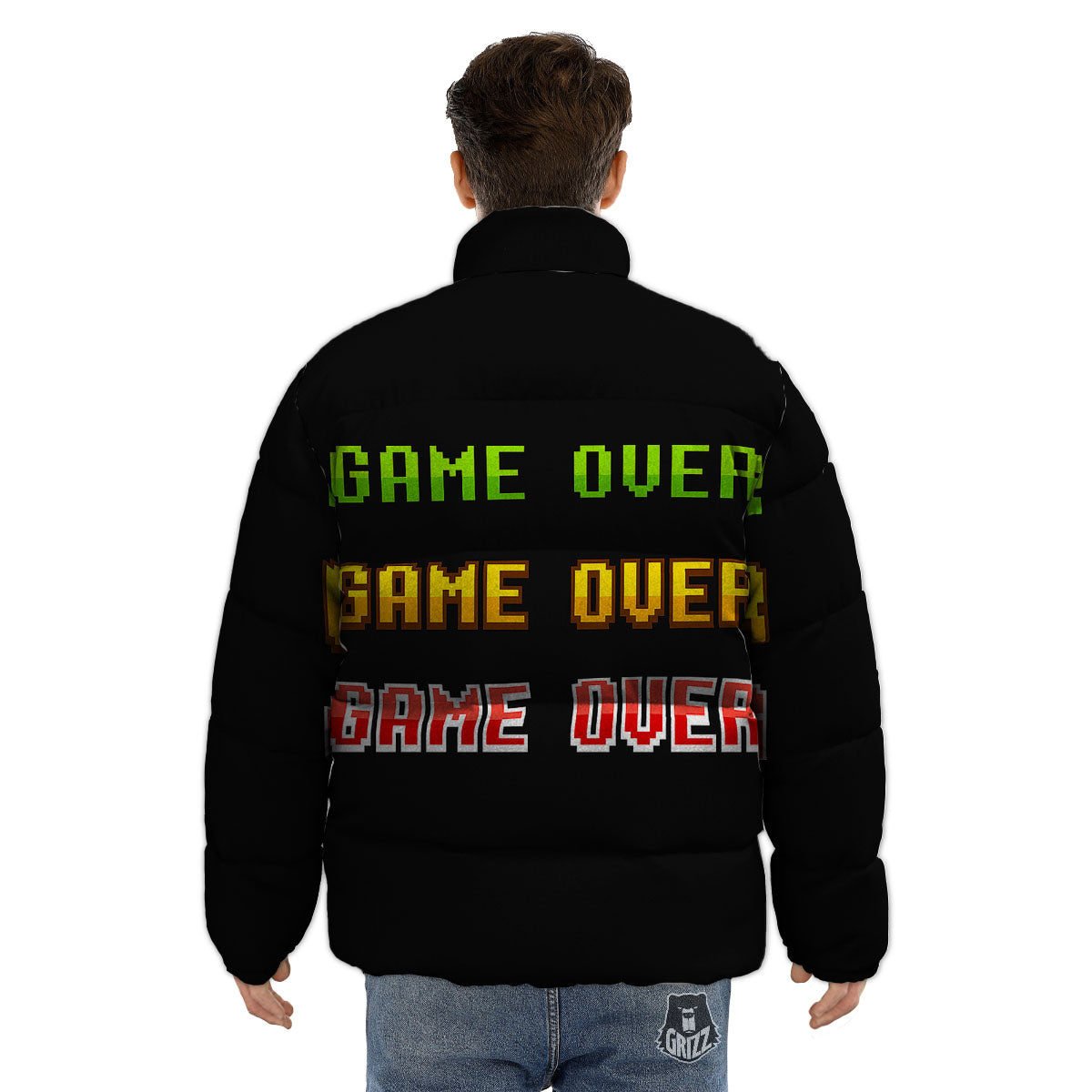 Game Over 8-Bit Print Puffer Jacket-grizzshop