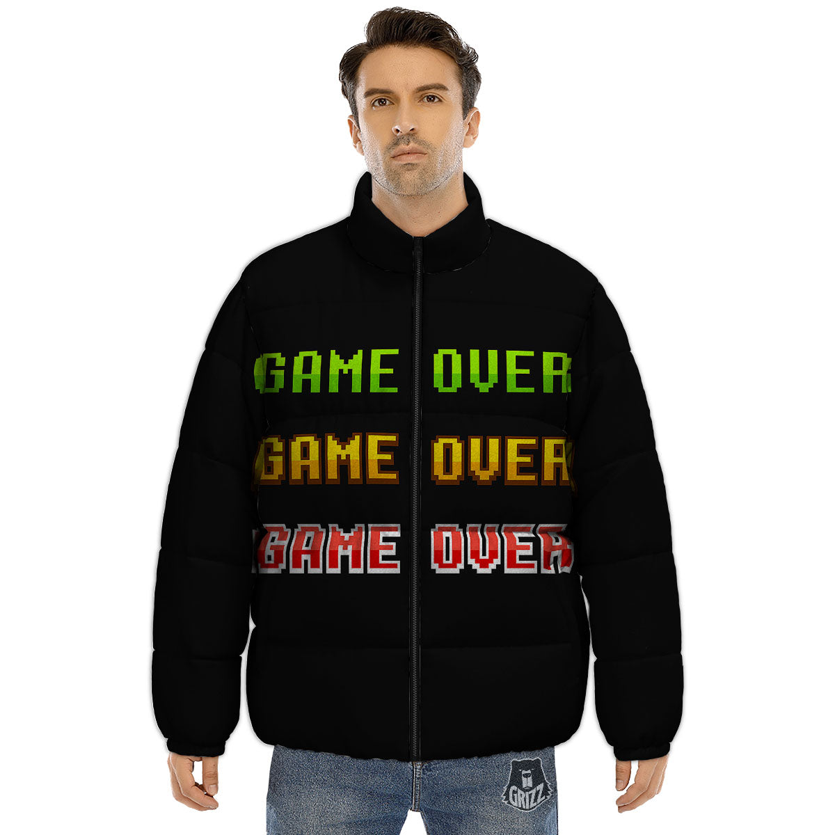 Game Over 8-Bit Print Puffer Jacket-grizzshop