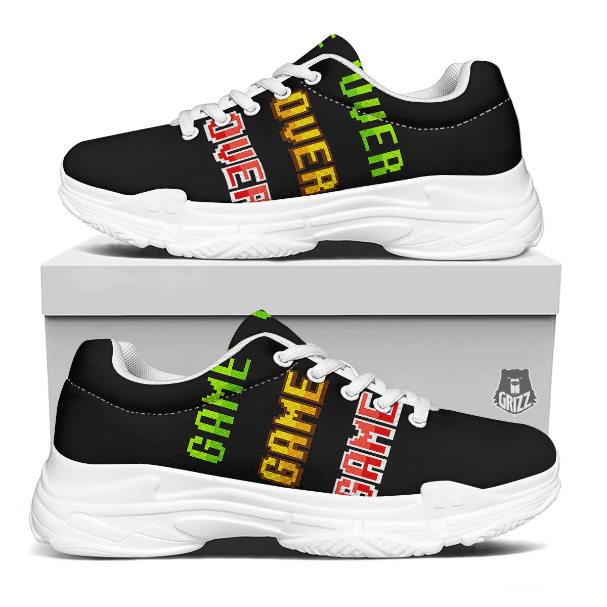 Game Over 8-Bit Print White Chunky Shoes-grizzshop