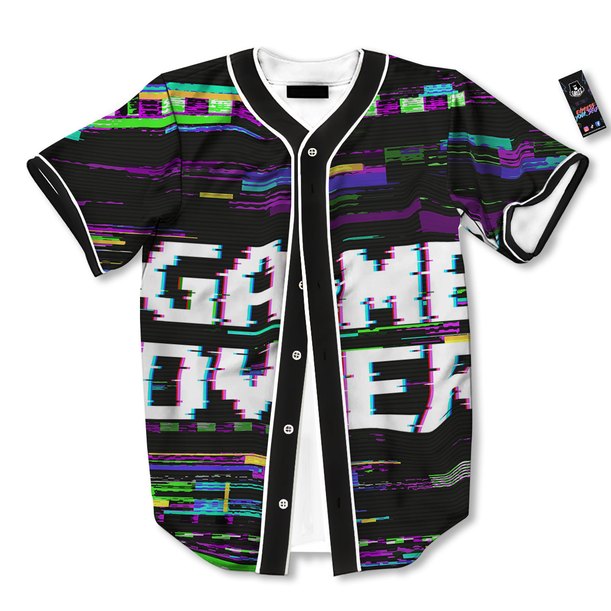 Game Over Text Glitch Effect Print Baseball Jersey-grizzshop