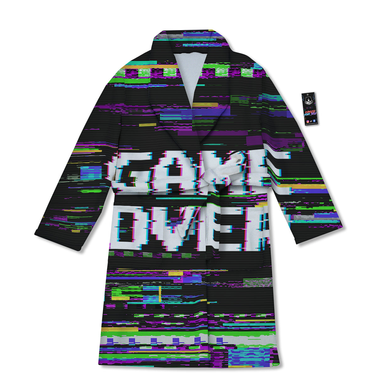 Game Over Text Glitch Effect Print Bathrobe-grizzshop