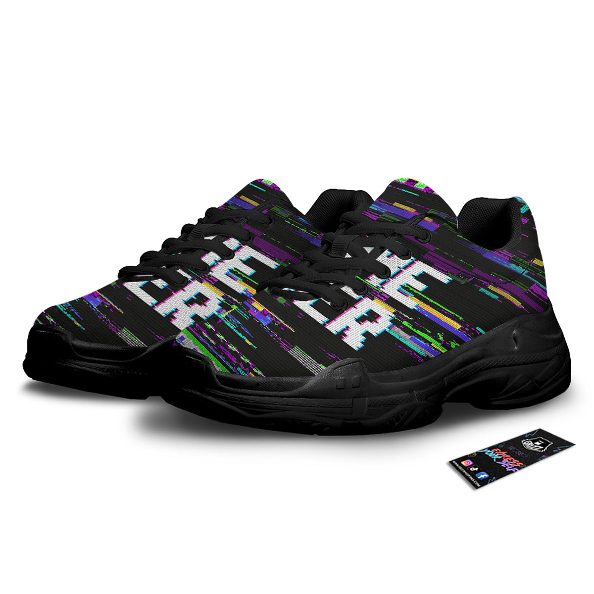Game Over Text Glitch Effect Print Black Chunky Shoes-grizzshop