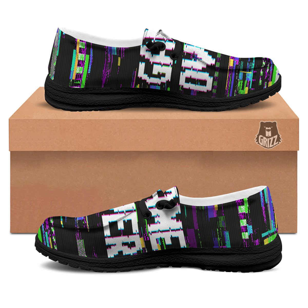 Game Over Text Glitch Effect Print Black Loafers-grizzshop