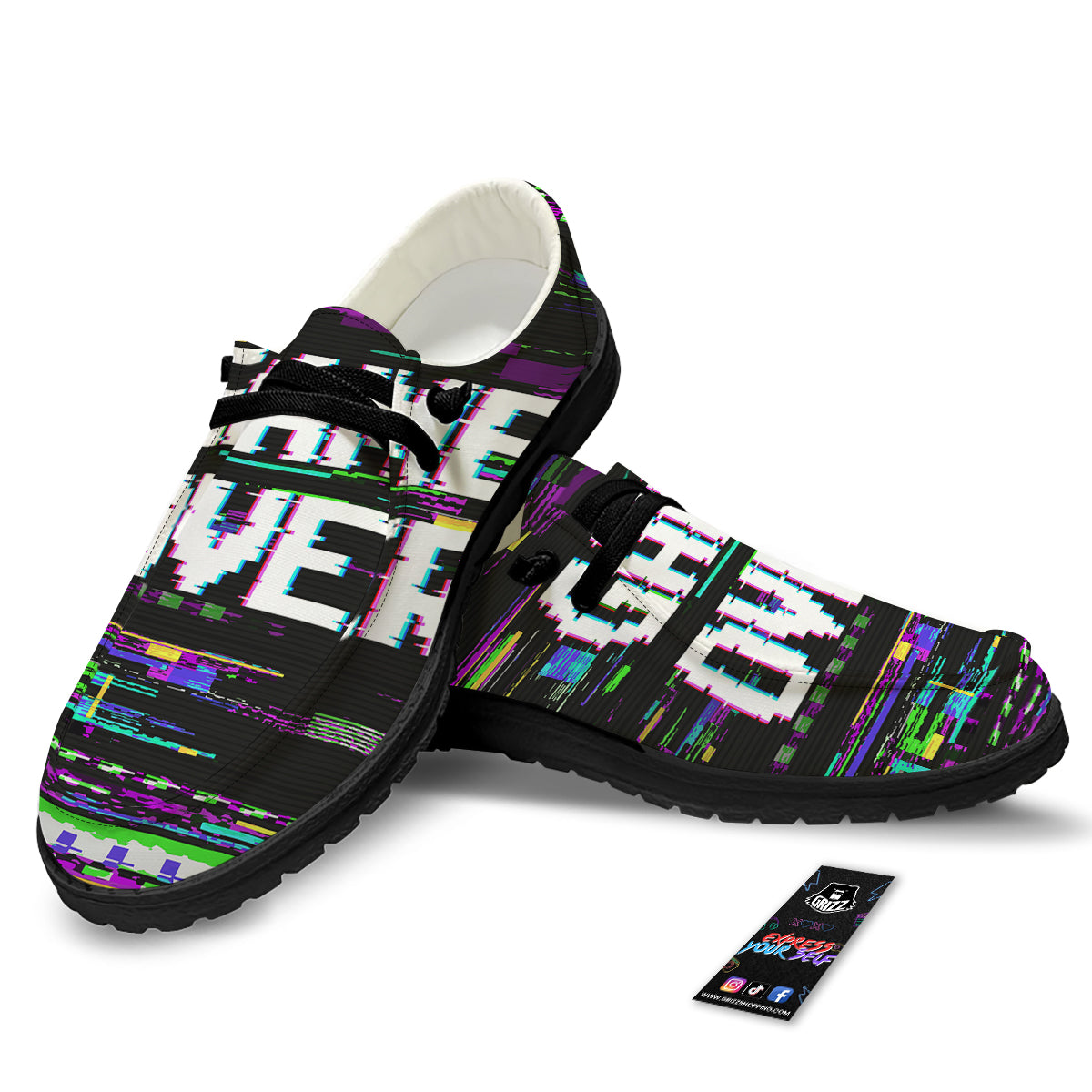 Game Over Text Glitch Effect Print Black Loafers-grizzshop