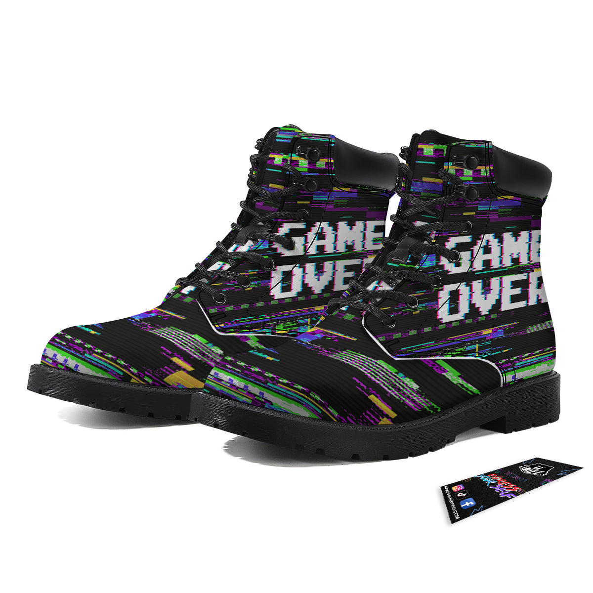 Game Over Text Glitch Effect Print Boots-grizzshop