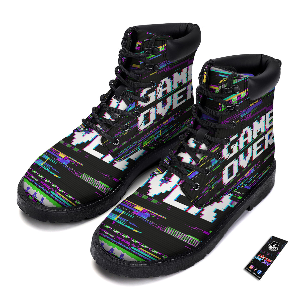 Game Over Text Glitch Effect Print Boots-grizzshop