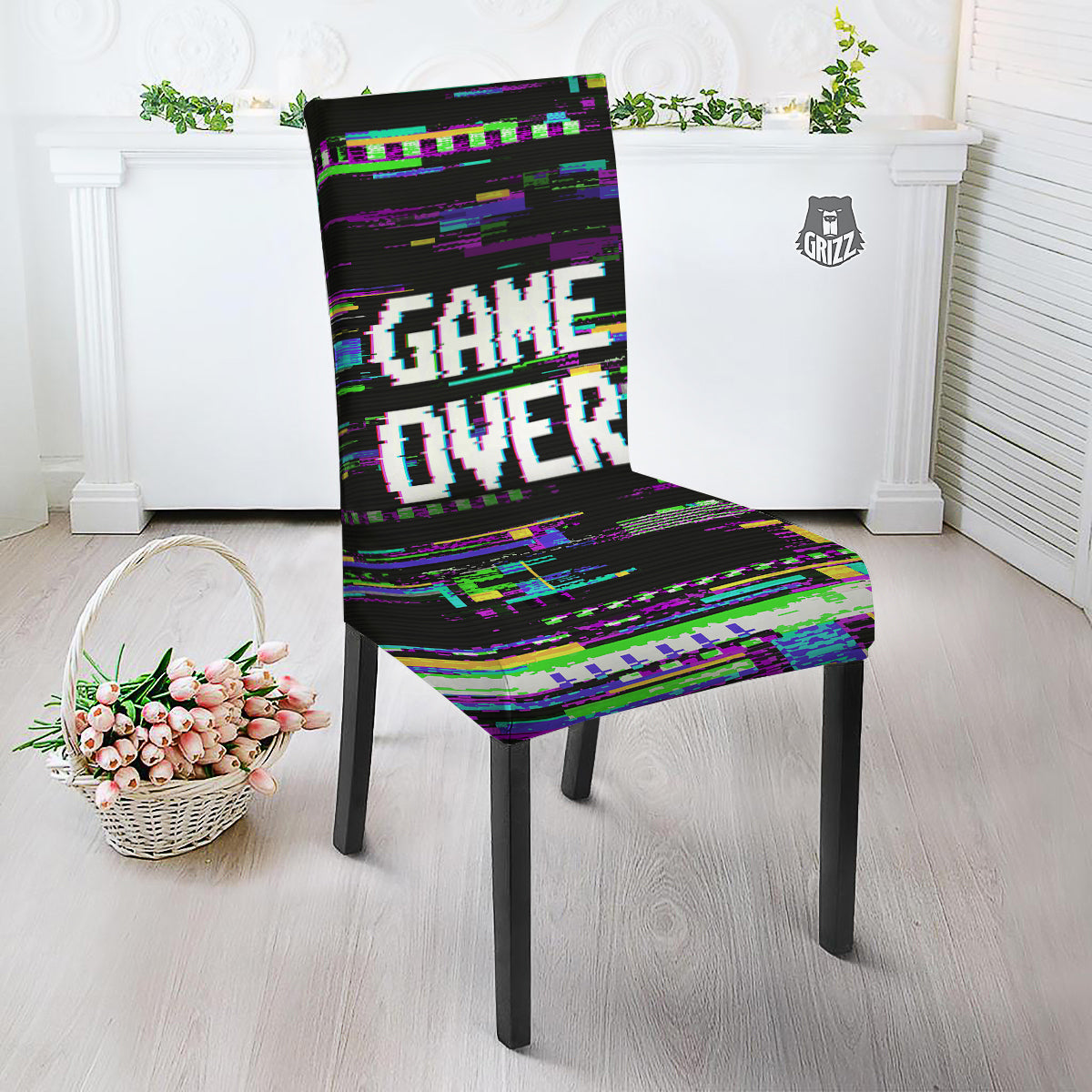 Game Over Text Glitch Effect Print Dining Chair Slipcover-grizzshop